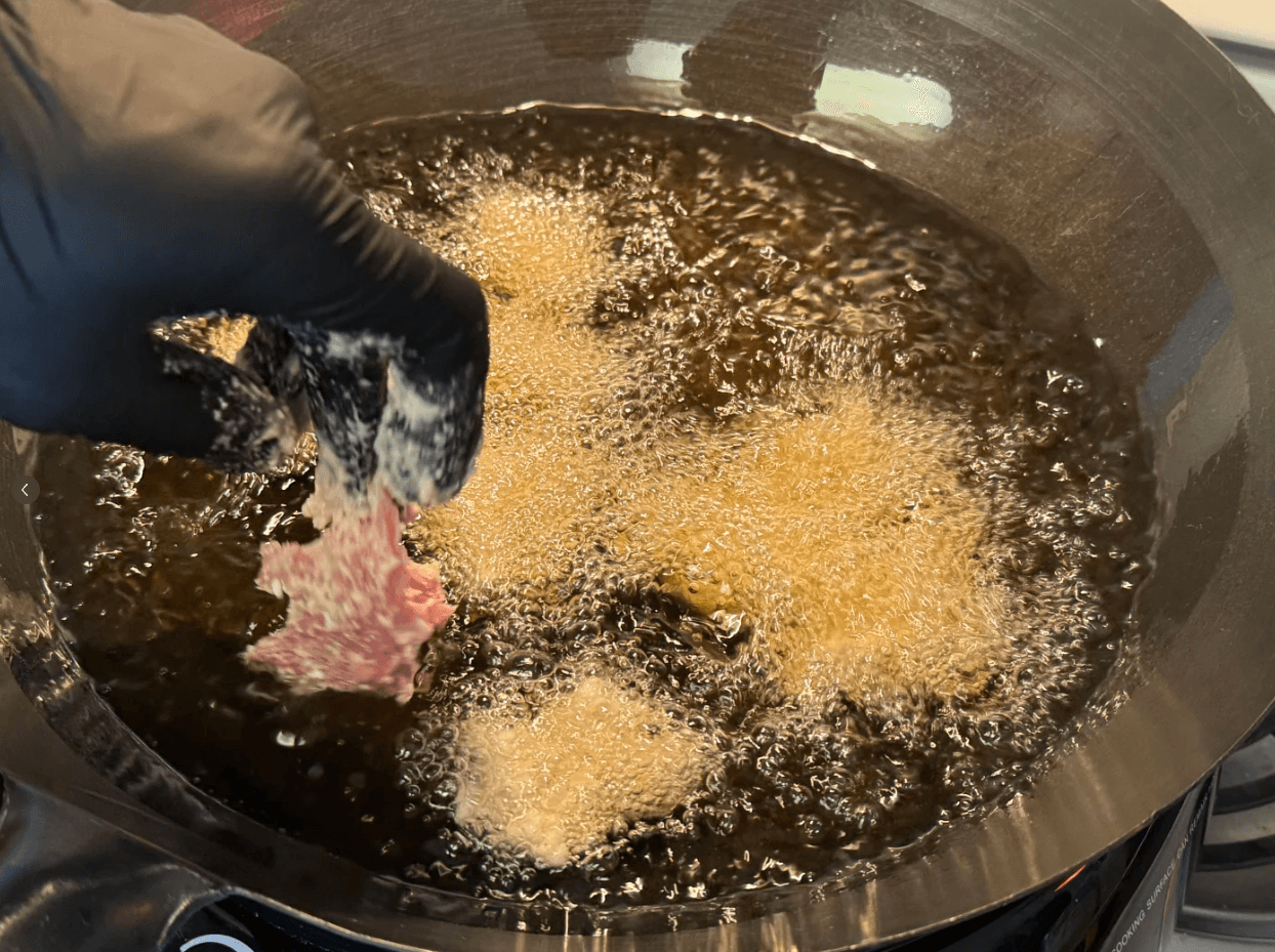 Ribs frying to perfection