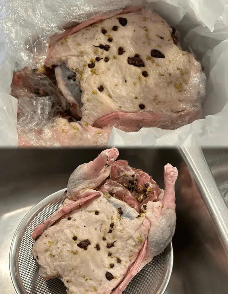 Duck soaking in brine